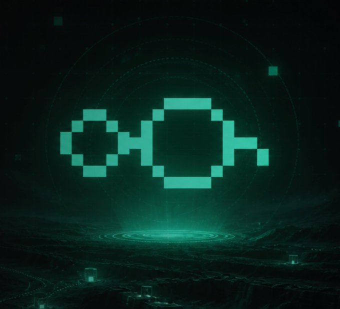A pixelated, retro-style "AI" logo glows in neon green against a dark, digital landscape with concentric rings emanating from its center, evoking a sci-fi or futuristic aesthetic. The image visually reinforces the AI-driven nature of the project mentioned in the caption, where the "@minara" team of AI agents supports a platform akin to Pumpfun on the Arc network.