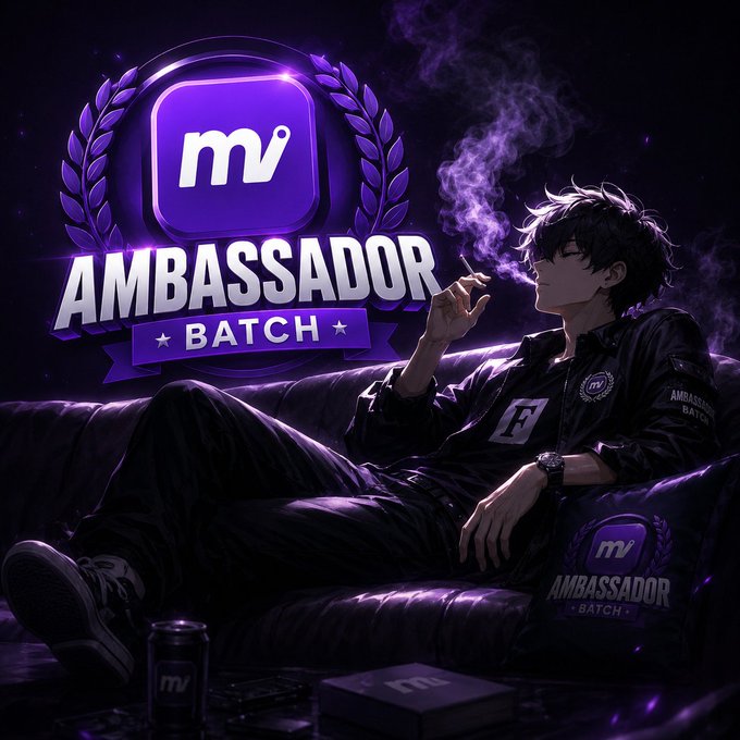 The image features an animated character sitting on a couch while smoking a cigarette. The character appears to be a man dressed in black clothing. In front of him, there are two cans of soda placed next to each other. The background of the image is dark purple with white stars and a banner that reads "ambassador batch".