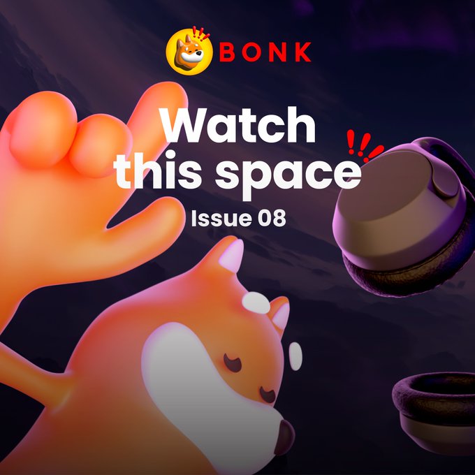 The image features a cartoon dog with an orange body, brown ears, and white paws standing next to a purple background. The text "watch this space" is written above the dog's head, while the word "bronk" is below the dog's feet. There are also two other cartoon dogs in the image, one on top of the other.