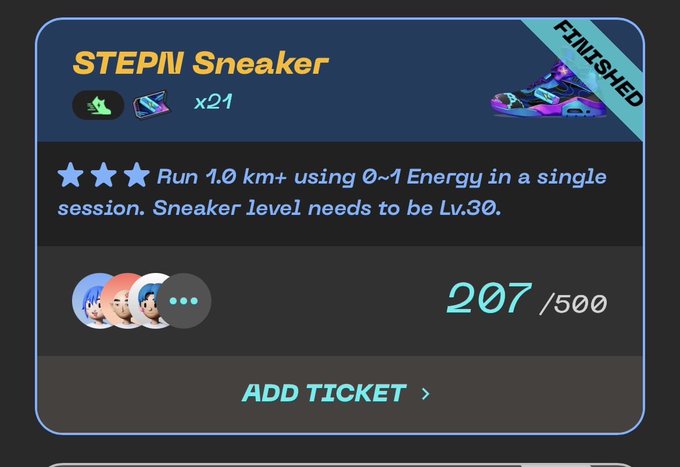 The image shows a screenshot of an electronic device or website displaying the details about a sneaker game. The screen features various options like "Step" for Step, "NP" for Sneaker, and "Sneakers". It also has a score, where steps are worth 100 points each in two sessions. In addition to this, there is a price tag indicating that these sneakers have been completed at Luv 30. The text accompanying the image says "#STEPN sneaker", which suggests that it's about a sneaker game or activity involving Step nails and Sneakers.