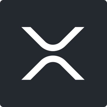 The white XRP logo is displayed on a dark blue/black square background.