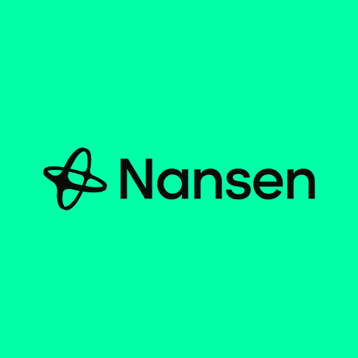 A logo on a bright green background featuring a black atomic-style symbol next to the word "Nansen".