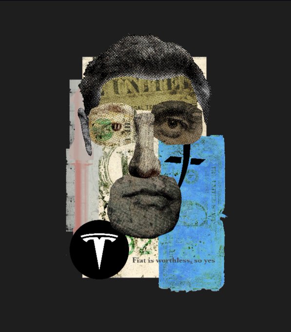 A dark collage-style portrait depicts a fragmented face assembled from torn US dollar bill pieces, featuring eyes cut from currency and lips rendered in grayscale, with the partial text "Fiat is worthless, so yes" visible below. The image aligns with the "Know your overlords" theme by visually equating financial elites with monetary power, incorporating a black circular logo with a stylized "T" symbol at the bottom.