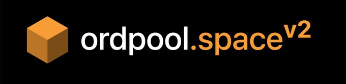 Logo for "ordpool.space" with an orange cube icon and "v2" text on a black background, indicating an Ordinals Bitcoin mining pool.