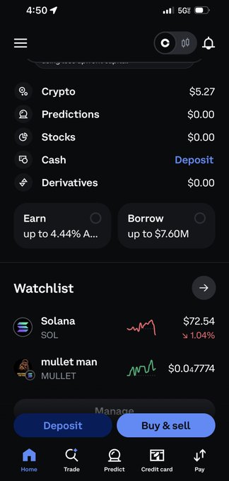 A screenshot of a cell phone displaying a trading app, which shows a conversation between multiple users about the cryptocurrency market trends. The app's interface features various cryptocurrencies like Bitcoin and Solana, each having its own price chart for analysis. The app's display also includes a buy button for trading Bitcoin to sell it for $Mullet, and a sell button for buying another asset on the platform called 'Solana'. Additionally, there are options to deposit Bitcoins or other digital assets onto the app, as well as a tool for accessing trading data from Coinbase.