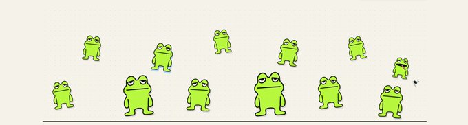 A pattern of cute green cartoon frogs in various poses scattered across a white background, reminiscent of the Pepe the Frog meme style.