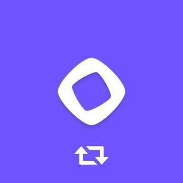 A purple app icon featuring a white diamond-like shape with exchange arrows below, representing a cryptocurrency swap or exchange feature on a platform likely called "Sui Wallet." The icon visually ties to the post's comparison between the potential of $SUI and $MON cryptocurrencies.