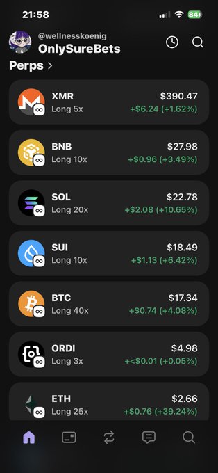 An iPhone screen displays a vertical list of different cryptocurrencies, their current prices, and market caps. The top half shows the names of the cryptocurrencies along with their respective prices, while the bottom half lists only the cryptocurrency symbols without any accompanying information about the prices or market caps.