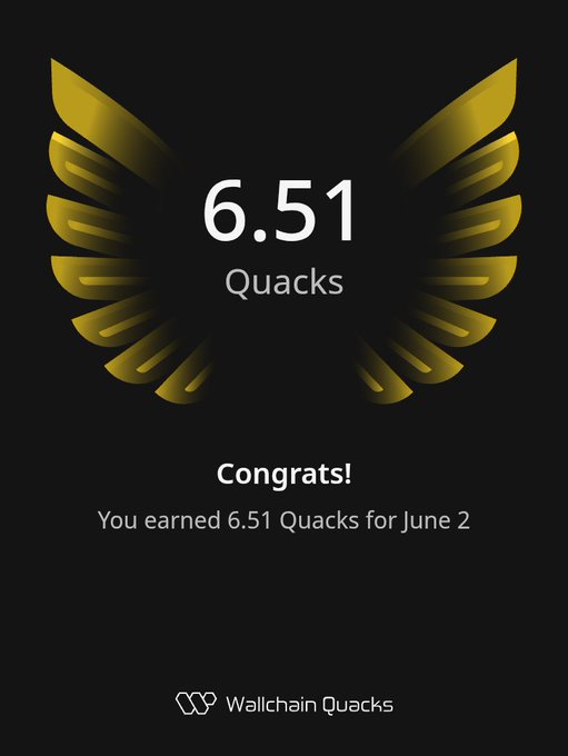 The image shows a poster with an illustration of a bird's wing design, along with some text that congratulates the user for earning 6.51 Quacks. The poster also mentions that the leaderboard seems to be brutal these days, possibly due to the select intern sending acceptance messages via telegram.