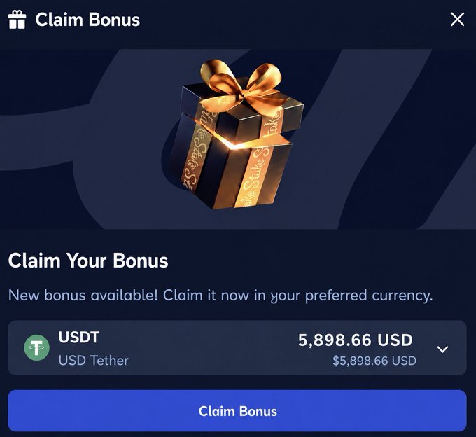 The image displays a "Claim Bonus" pop-up offering a 5,898.66 USDT (USD Tether) bonus. The accompanying post about tipping 20 lucky retweeters with a "big Tip surprise" aligns with this promotional giveaway, suggesting participants can win substantial crypto rewards like the USDT bonus shown.