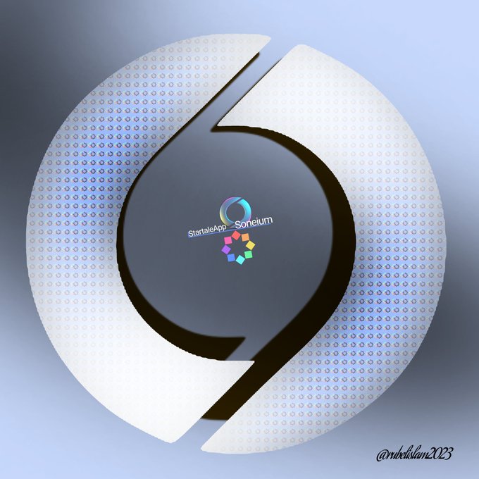A logo for 'StartaleApp - Soneium' displayed in the center of a stylized 3D 'S' shape, signed '@mhdkhan2023' in the corner.
