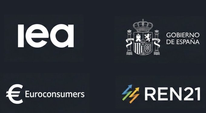 The image features a logo with four different colors, including white, blue, green, and red. The logos are arranged vertically against a black background, creating a striking contrast that makes them stand out. Each logo represents a different organization or company, such as the European Union (UE), the Spanish government, Bitcoin mining, and renewable energy.