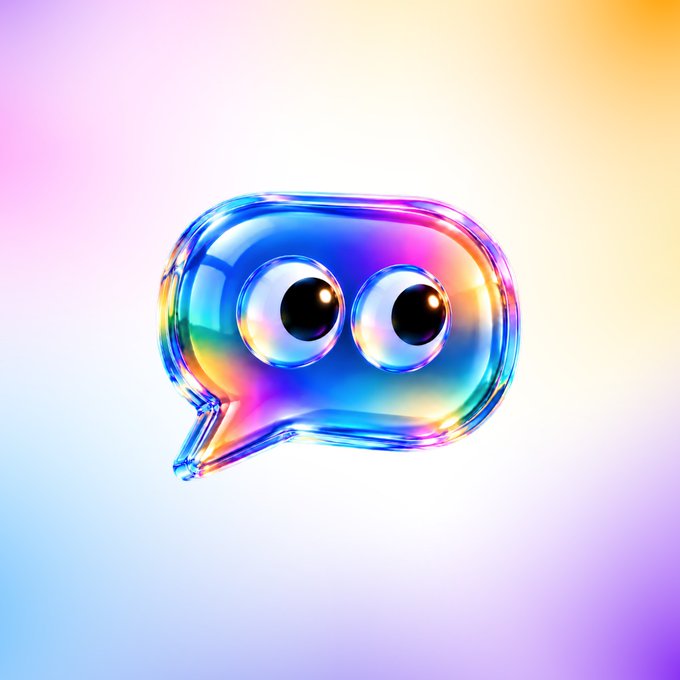 A glossy, iridescent 3D speech bubble with big cartoon eyes floats against a soft pastel gradient background, visually evoking a chat-based or messaging feature. This aligns with the post's theme of launching the $ISTONKs token and a text-based tech that lets users send stock pairs directly through messages.