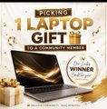 The image advertises a giveaway for a "Victus Gaming 1 Laptop" being offered by a winner in the Web3 community. It relates to the post by showcasing the prize being given away, which the student needs for school work and Web3 coding opportunities.