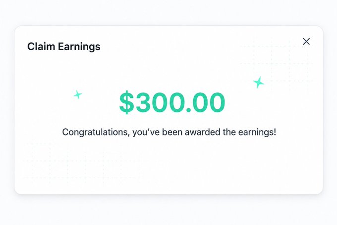 A “Claim Earnings” pop-up displays “$300.00” and says, “Congratulations, you’ve been awarded the earnings!” It visually supports the post’s claim of a free $300 bonus for meeting Kalshi referral and trading requirements.