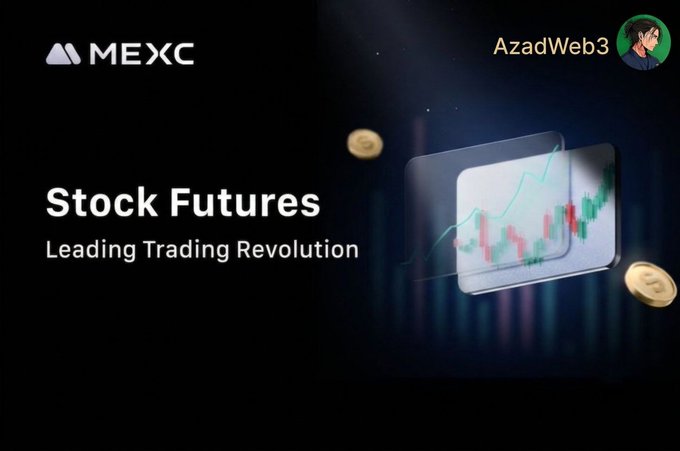 MEXC advertisement banner for 'Stock Futures' with the tagline 'Leading Trading Revolution,' featuring the MEXC logo and a cartoon avatar labeled 'AzadWeb3' in the top right corner.
