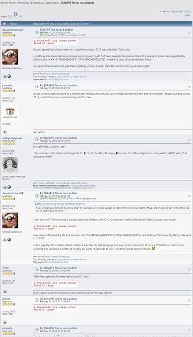 A Bitcoin Forum thread titled 'Bitcoin Forum > Economy > Economics > Speculation > [GRAPE] This is not a bubble' showing multiple users debating whether Bitcoin is in a bubble in July 2011, with commenters including 'dextervvebder (OP)', 'nazgul99', 'Bionde', 'smallchihuahua', 'TTBit', and 'fornati'.