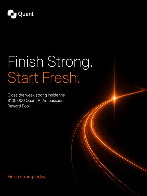 The image features an orange light shining brightly against a black background, with the text "Finish Strong. Start Fresh." written above it. The image also includes a link to a website that says "finish strong this week. Close the week strong AI ambassador week is almost over. If you've been creating content throughout the week, now is a good time to make one final push before the leaderboard resets".