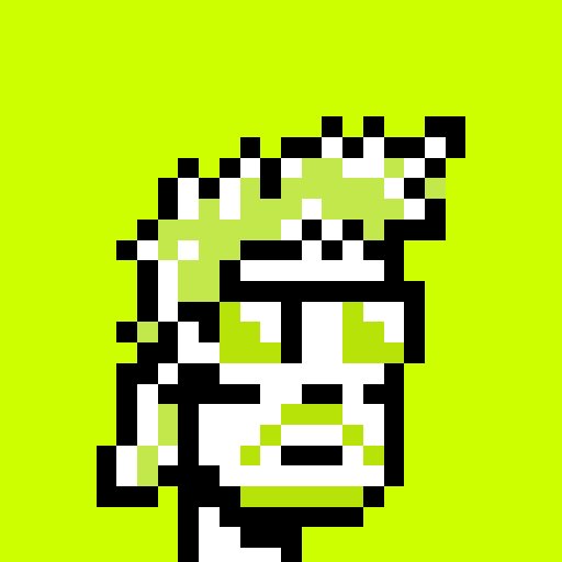 Pixelated portrait artwork of a person rendered in a limited color palette of black, white, and yellow-green, shown in profile or three-quarter view.