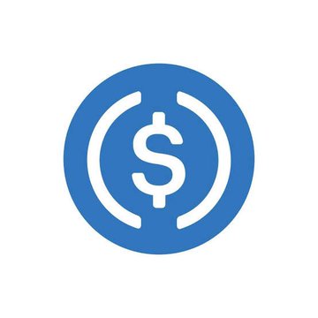 Logo of USDC stablecoin, featuring a white dollar sign inside two parentheses on a blue circular background.
