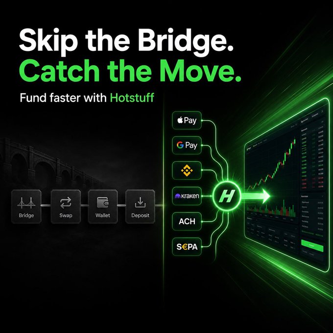 The image features a green background with a black and white illustration of a bridge, which serves as an advertisement for a cryptocurrency exchange called "HotStuff". The bridge symbolizes the connection between different cryptocurrencies or fiat currency, allowing users to easily transfer their funds across various exchanges. The text in the image emphasizes the importance of using HotStuff's platform to facilitate seamless transactions and fund faster with HotStuff.