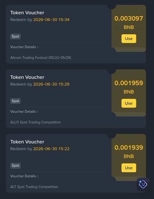 The image shows a screen of three pages, each with various details related to the Binance trading tournament awards. The first page displays an overview of the tournament, while the second page focuses on the specific reward for winning this round - Bitcoin Rebounds by BNB. The third page highlights a different reward for winning rounds two and three in a series of games. These awards represent different prizes based on their values: 0.01 or more Bitcoins as a reward for rounds one, two, and three; 0.05, 0.1, or 0.15 Bitcoins for rounds one, two, and four; and 0.25, 0.29, 0.37, 0.48 Bitcoins for rounds one, three, and five.
