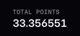 A black screen displays the text "TOTAL POINTS" above the number "33.356551" in white font.