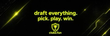 A dark graphic with glowing yellow streaks of light and the text 'draft everything, pick, play, win.' above the Clubz.io logo.