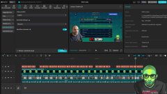 Screenshot of a video editing software interface showing a timeline with multiple tracks and a preview window, with a small green face emoji in the bottom right corner.