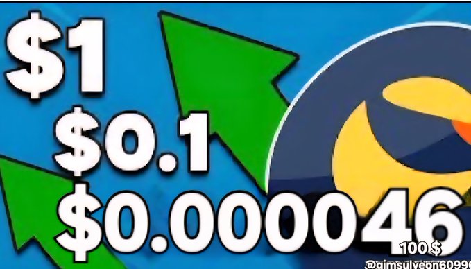 The image shows a graphic promoting LUNA Classic ($LUNC) with bold text displaying "$1," "$0.1," and "$0.000046" alongside upward-pointing green arrows, symbolizing the cryptocurrency's potential price growth trajectory.

The post's message about accumulating LUNC at its current low price of $0.000046 aligns with the image's visual of climbing price points, encouraging investors to buy now in anticipation of reaching the $1 target.