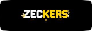 A black banner displays the word 'ZECKERS' in pixelated white and yellow text with a small sword icon, evoking classic video game aesthetics.