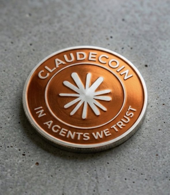 The image features a round coin with an orange background and white center, placed on a gray surface. The text "Claudecoin" is written around the edge of the coin, indicating its purpose or association with cryptocurrency. The phrase "in agents we trust" suggests that the coin might be related to real estate or other industries where people rely on agents for their transactions. The image also includes a caption about agents and cryptocurrencies, which could be an advertisement or promotional material for the coin.