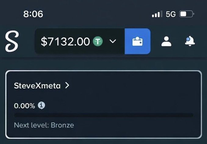 The image shows a Stake.com account dashboard displaying a balance of $7132.00 USDT under the username "SteveXmeta," currently at 0.00% progress toward the next tier (Bronze). This screenshot likely serves as proof of funds to support the announcement of a $1,500 giveaway on Stake.