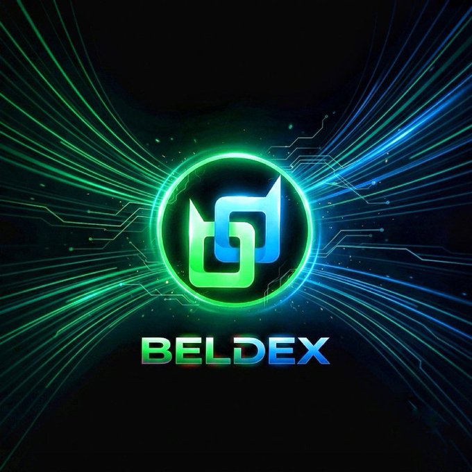 A digital logo featuring a glowing green and blue 'B' symbol with the text 'BELDEX' below it against a dark, light-streaked background.