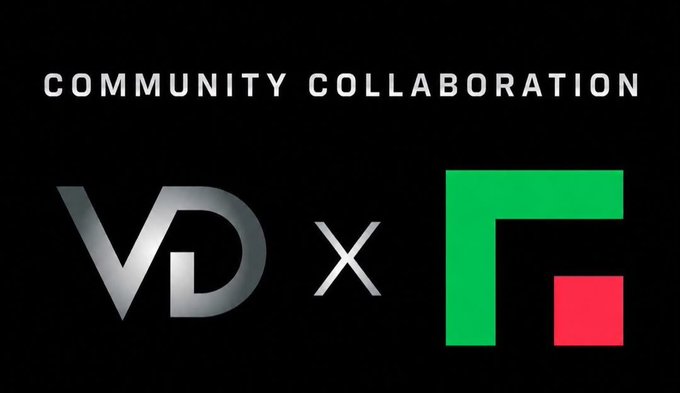 Black banner announcing 'COMMUNITY COLLABORATION' featuring logos for 'VD' (VideoDeck) and 'Fr.' (Fringe).