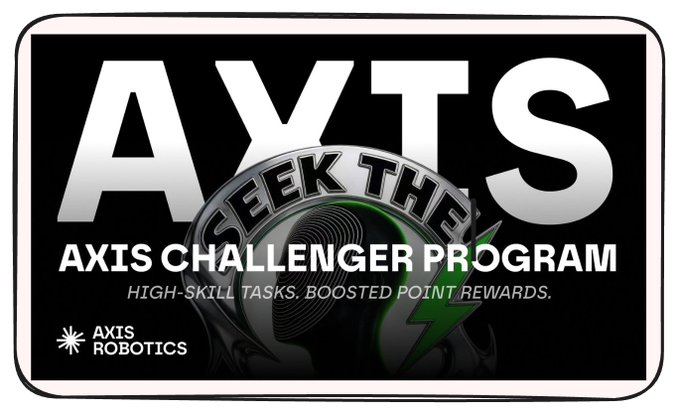 Promotional banner for the 'AXTS' Axis Challenger Program by Axis Robotics, advertising 'Week The Geek' high-skill tasks with boosted point rewards.
