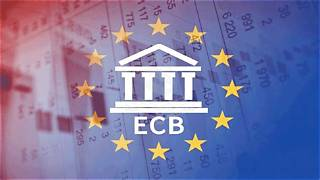 An image showing the European Central Bank (ECB) logo—a classical building surrounded by yellow stars—superimposed over a faded Euro banknote.