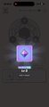 A dark, blurry mobile app screen shows a glowing purple and pink square icon with a diamond shape in the center, set against a circular interface element.