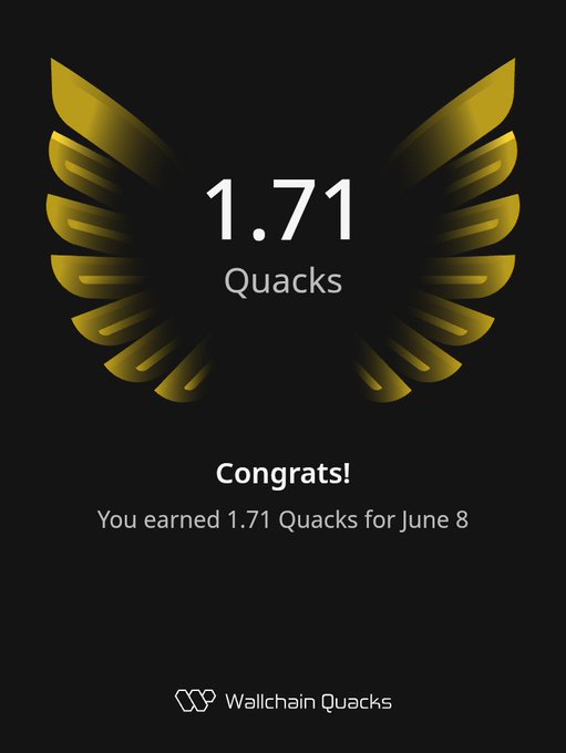 The image features a poster with an illustration of a bird's wing design, which has gold accents and the number 1.71 printed below it. The text "gQuack Quackers of @wallchain Quacks" is also present on the poster. This suggests that the poster might be related to a social media platform or a company named Wallchain Quacks.