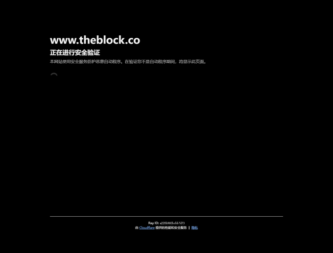 A black screen showing a Cloudflare security verification page for www.theblock.co.