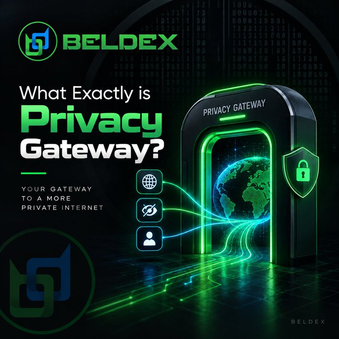 A promotional graphic for "BELDEX" asking "What Exactly is Privacy Gateway?" with the tagline "YOUR GATEWAY TO A MORE PRIVATE INTERNET" against a green digital background.