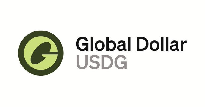 Logo for "Global Dollar USDG" featuring a green circular emblem with a stylized G design on a white background.