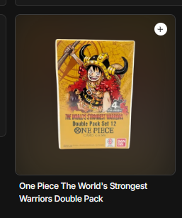 A digital product listing for 'One Piece The World's Strongest Warriors Double Pack Set 12' featuring an illustration of the character Kaido from One Piece.