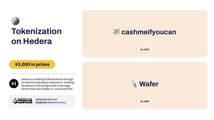 The image shows two separate posts about tokenization, one of which is about tokenizing payments for cashmeifyoucan, while the other is about tokenizing rewards for Wafer. The posts are related as they both involve tokenization on Hedera.