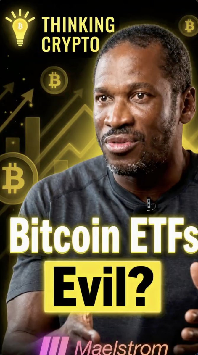 The image is a YouTube thumbnail featuring Arthur Hayes, Co-Founder of BitMEX and CIO of Maelstrom, with the text "THINKING CRYPTO" and "Bitcoin ETFs Evil?" displayed alongside Bitcoin logos and a lightbulb graphic, which serves as a teaser for the interview about Bitcoin's price drivers discussed in the post.