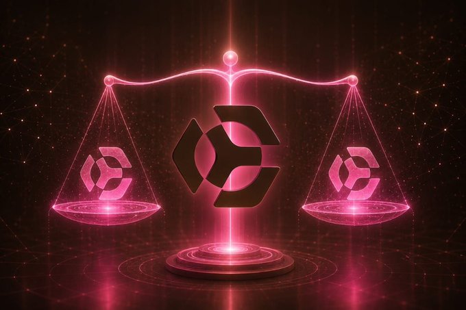 The image features a 3D rendering of a weighing scale with two sides, one pink and one black, each displaying an equal weight symbol (a circle). The background of the image is dark purple, creating a contrast that highlights the scale's design. In the bottom right corner of the image, there is text that reads "DAY 303 OF HIGHLIGHTING 14 SHELBY FEATURES @ UkashatBalaCCII DECENTRALISED MATCHMAKING Players are matched fairly based on skill, progress, and preferences, without centralized manipulation".