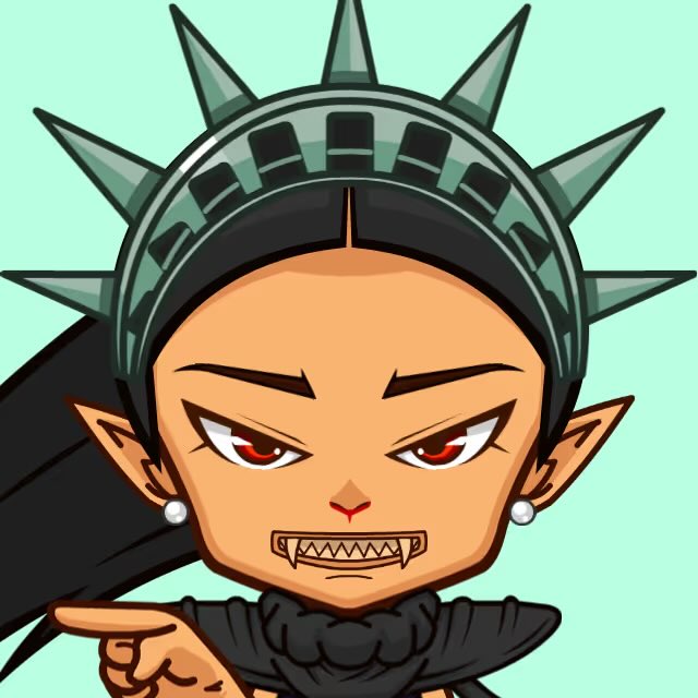 A cartoon-style illustration of an angry elf-like character with pointed ears, fangs, and a spiked crown resembling the Statue of Liberty, pointing forward with a menacing expression.