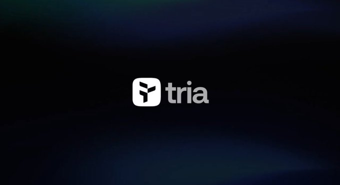 The 'tria' logo displayed on a dark background with a subtle blue gradient.