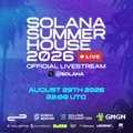 A purple promotional flyer advertises 'SOLUNA SUMMER HOUSE 2026 LIVE' at Optimum Festival Stadium in Cancún on August 28-29, 2026.