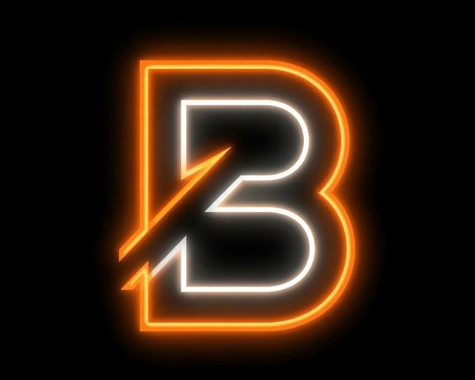 A glowing neon logo featuring a stylized orange and white letter "B" pierced by a lightning bolt, set against a black background. The image visually reinforces the post's message of being "early" by resembling the Bitcoin symbol, suggesting "Benchmark" (symbolized by "B") is the next alpha cryptocurrency to follow.